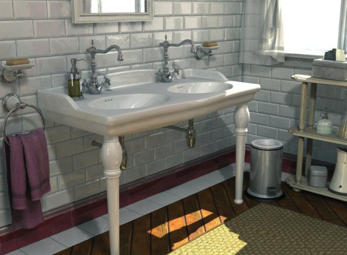 Lavabo double vasque Louxor en céramique blanche