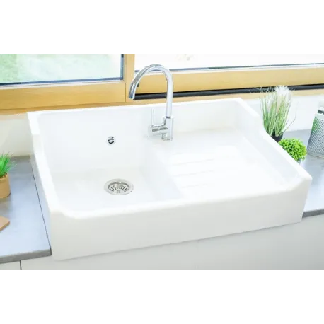 Evier Céramique Timbre D'office Tradition Blanc 80cm