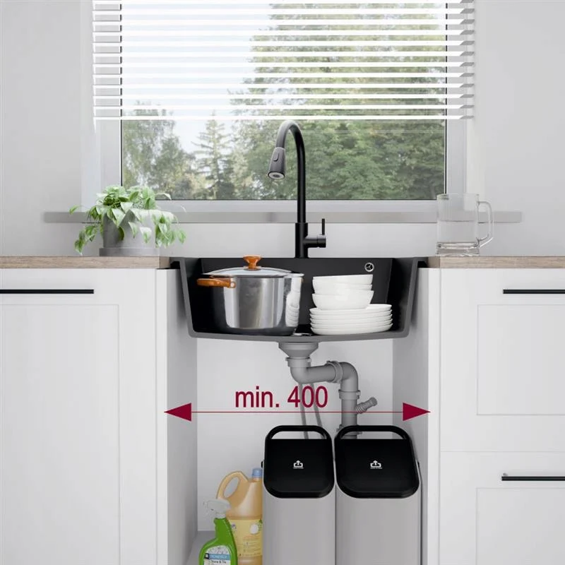 Implantation du Brenor Junit 38 sous un plan de travail, sur un meuble de 40 cm minimum