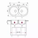 Plan coté de l’évier Brenor Libra : 790 × 425 mm, deux bacs ronds, bondes Ø 90 mm, meuble de 800 mm
