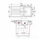 Plan coté du Napoli : 980 × 490 mm, grand bac 325 × 410 de 34 litres, demi-bac 155 × 285, meuble de 600 mm