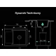 Plan coté du Cordeo 70 : 700 × 500 mm, bac carré de 430 × 430 profond de 185 mm, meuble de 500 mm