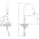 Plan coté du Kobuk 2279 : hauteur 450 mm, 222 mm sous le bec, saillie 209 mm, passage 40 mm