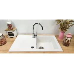 Evier C&eacute;ramique Soft Blanc + Egouttoir Sarreguemines
