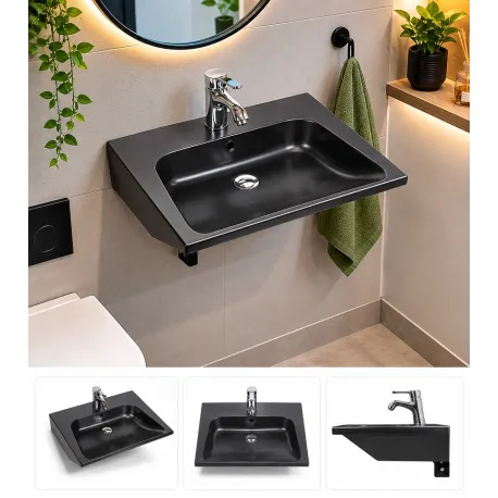 Lavabo suspendu en céramique style Mito 60 Noir