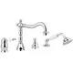 Robinetterie bain douche 4 trous chromée de style rétro sur gorge de baignoire