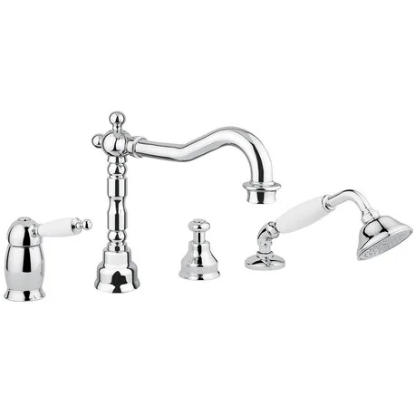 Robinetterie bain douche 4 trous chromée de style rétro sur gorge de baignoire