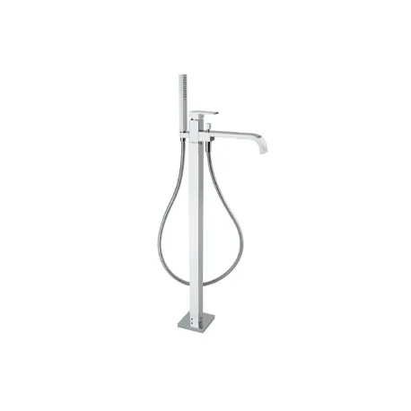Colonne de baignoire autoportante Tetris chromée, section carrée, avec douchette