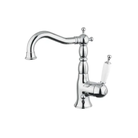 Mitigeur de lavabo Oxford 6313 chromé, corps galbé et poignée blanche latérale