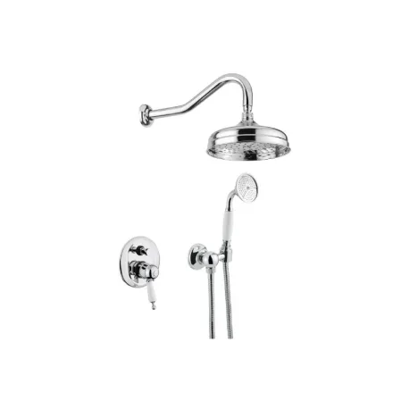 Ensemble de douche encastré Oxford 6364 : pomme ronde sur bras cintré, douchette et plaque